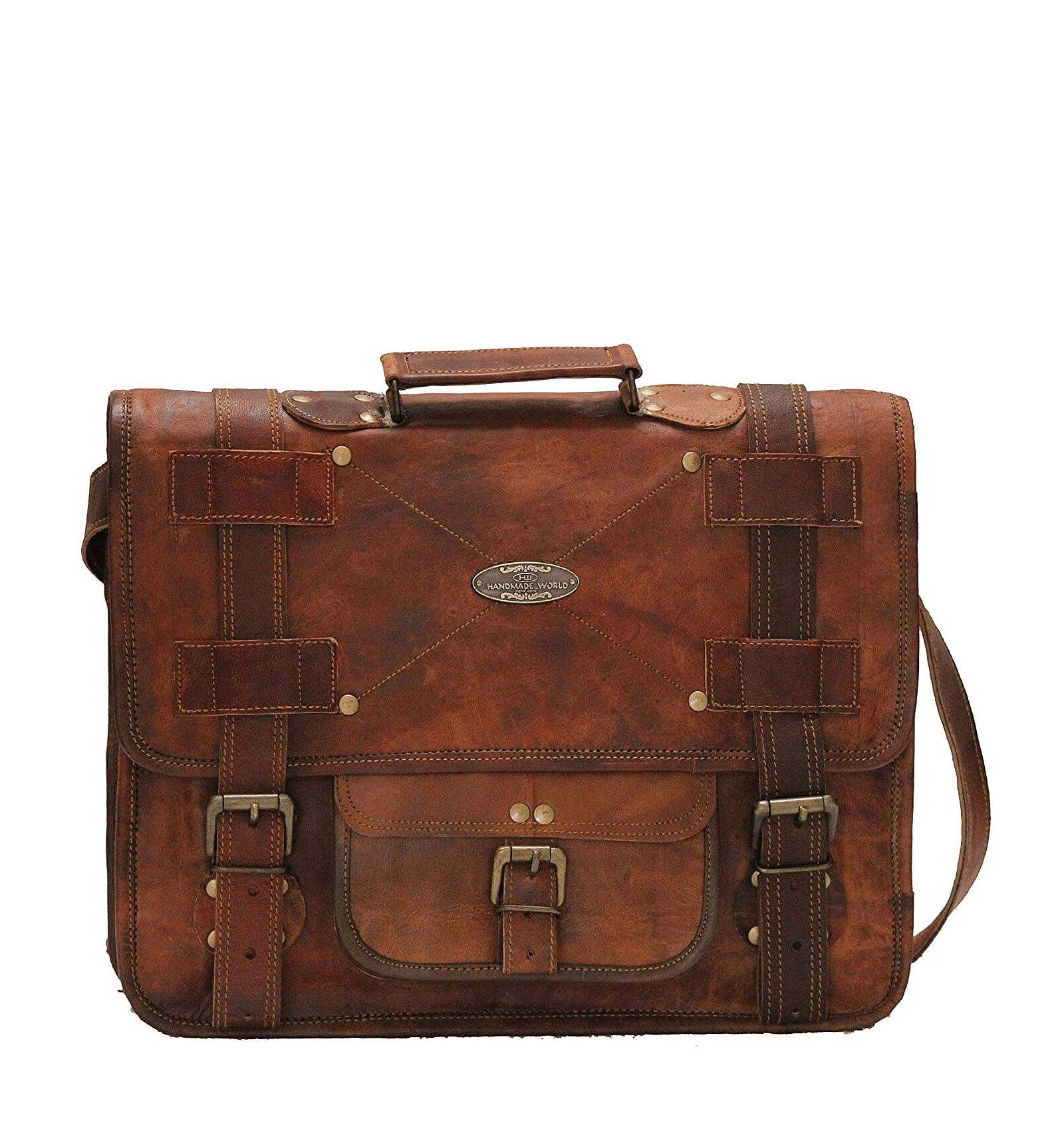 SIRIMATI VINTAGE Skórzana teczka - aktówka z surowej skóry brown