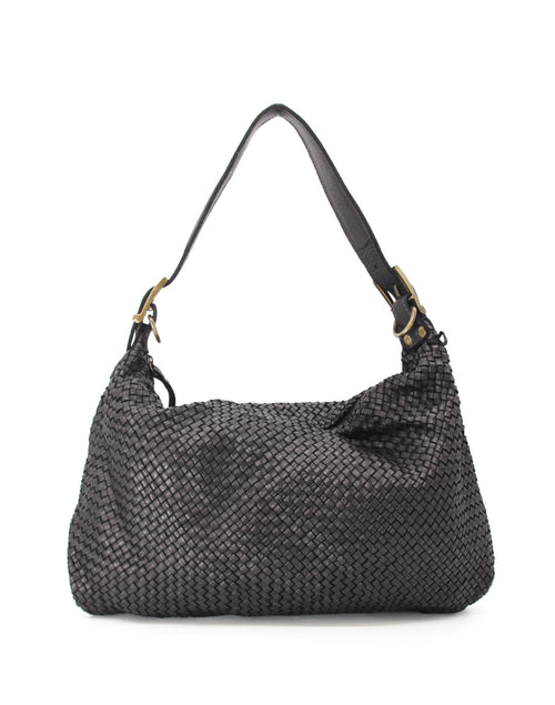 Alivera Intrecciato ● Pleciona, duża skórzana torba hobo na ramię black