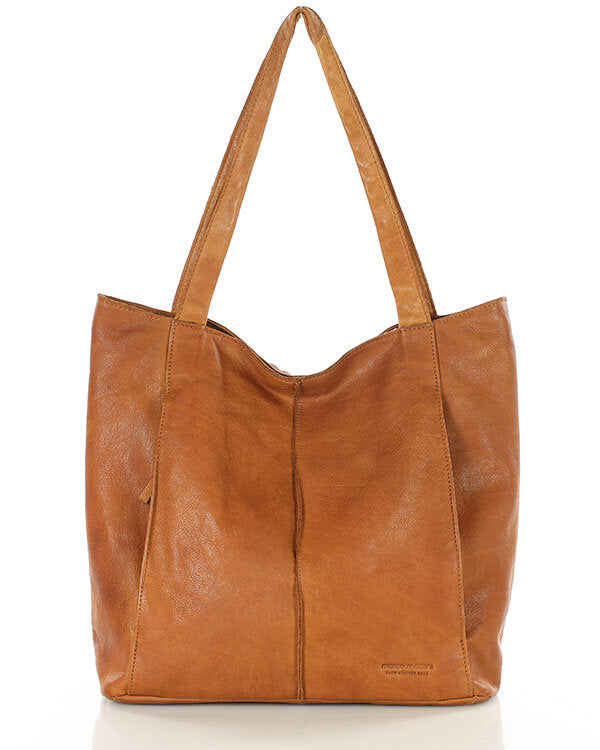 Arreto Grande. Skórzana damska torba na ramię shopper bag cognac