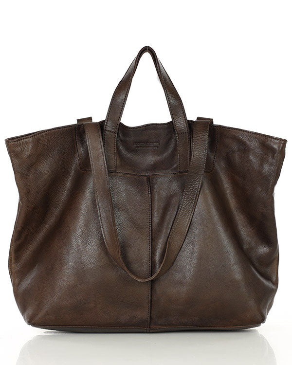 TREVISO. Damska torba na ramię Tote Bag z włoskiej skóry naturalnej ciemnobrązowy