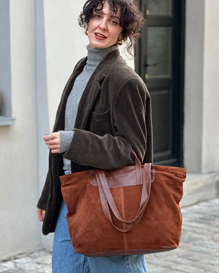 TREVISO Sue. Damska torba na ramię TOTE BAG z włoskiego zamszu