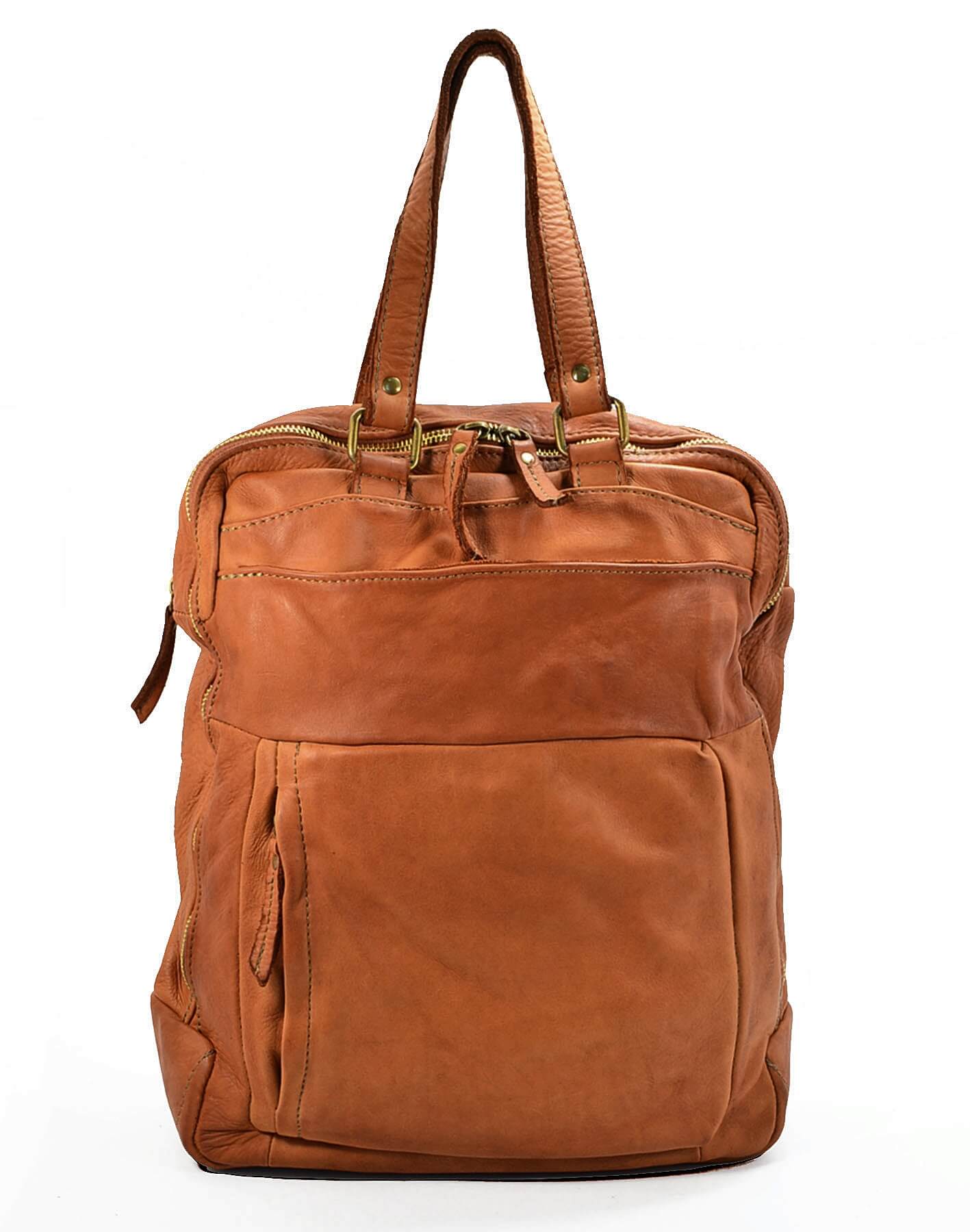 (outlet) Breeo ● Uniwersalna torba - plecak ze skóry w jednym. Unisex. A4 cognac