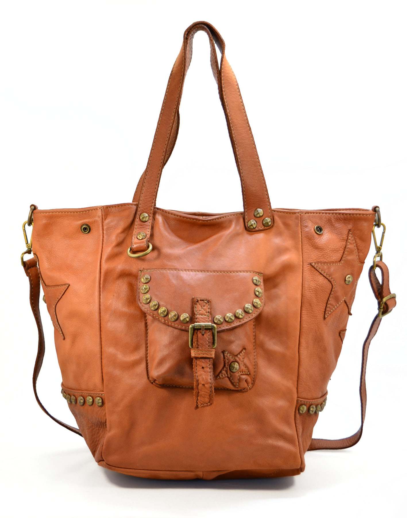 Canize ● Skórzana torba damska na ramię shopper. Boho cognac