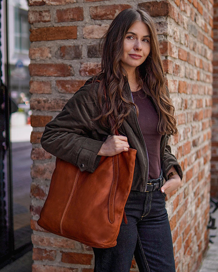 CANTATA klasyczna włoska torba Tote Bag z naturalnej skóry z regulowanymi uchwytami