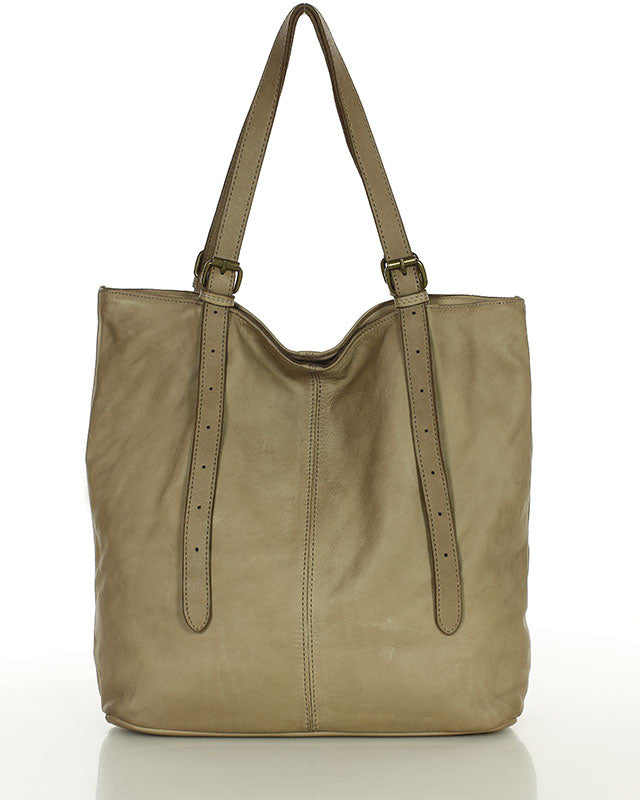 CANTATA klasyczna włoska torba Tote Bag z naturalnej skóry z regulowanymi uchwytami beige-taupe