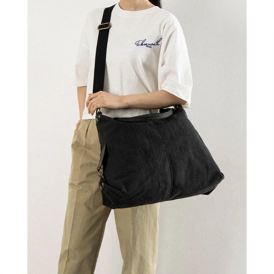 KOUKO HOBO Duża damska torba na ramię XXL z grubej bawełny i skóry