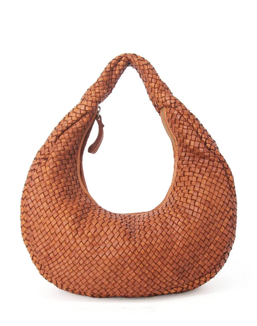 Acera intrecciato ● Pleciona, skórzana damska torba na ramię-worek Hobo cognac