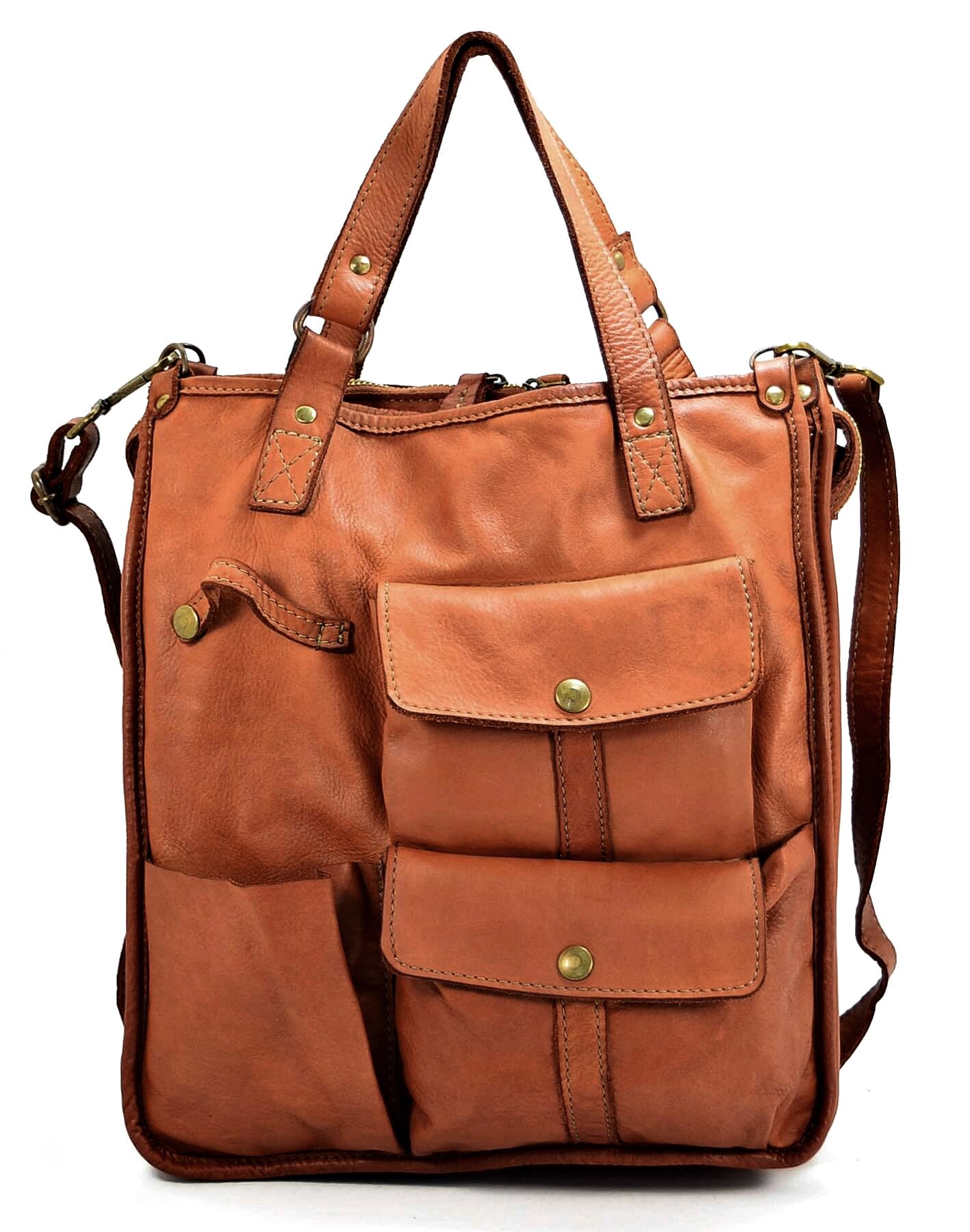 Caldera ● Skórzana torba na ramię tote Unisex A4 XL cognac