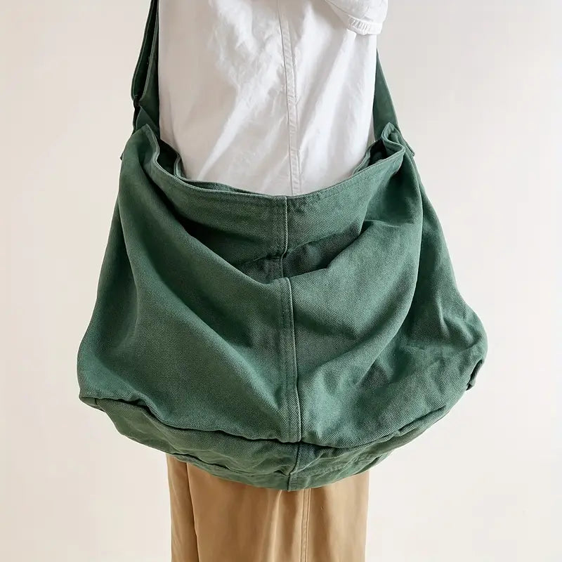 VIVIANE Lużna damska materiałowa torba na ramię - worek crossbody zielony